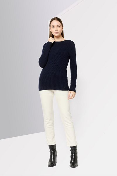 Harmont & Blaine Women Round Neck Textured Sweater, Dark Navy