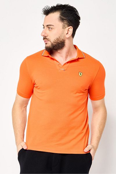 Scuderia Ferrari Men Sportswear Fit Short Sleeve Golf Polo Shirts, Orang