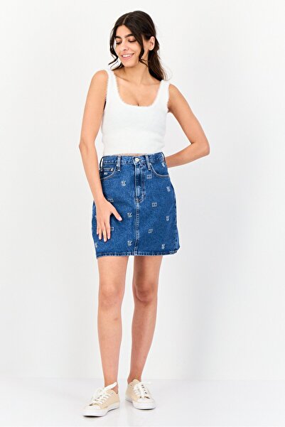 Tommy Jeans Women Embroidered Denim Mini Skirt, Blue
