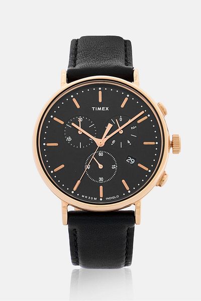 Timex Men T TW2T11600 Leather Analog Watch 41mm, Black