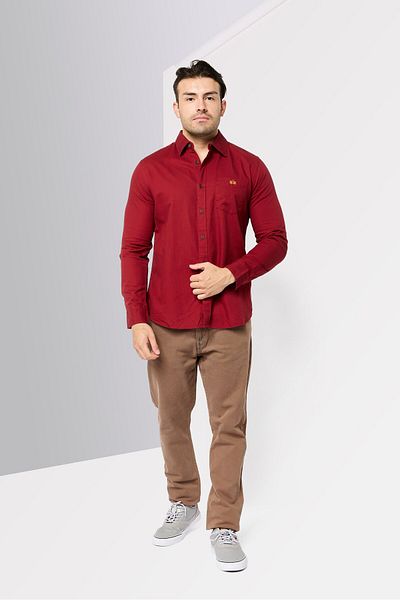 La Martina Men Tailored Fit Embroidered Logo Long Sleeves Casual Shirt, Maroon