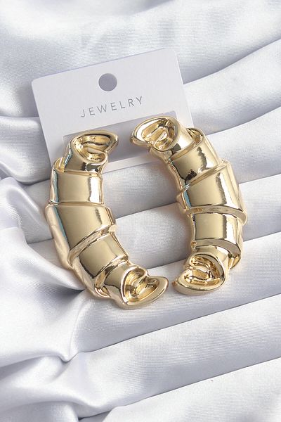 MBB ETİCARET Brass Gold Color Croissant Model Women's Earrings - TJ-BKP8251