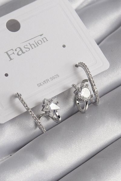 MBB ETİCARET Brass Silver Color Zircon Stone Women's Earrings - TJ-BKP8620