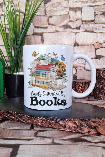 giftkonsept Easy Distracted by Books Themed Book Lover Focus Problem Gift Printed Mug Cup