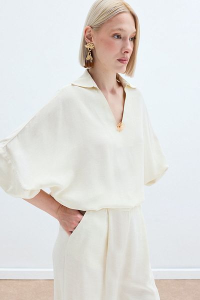 Sateen Bluză Casual cu Accesorii - Stone