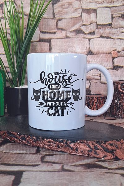 giftkonsept House Is Not a Home Without a Cat Written Cat Lover Gift Printed Tea Coffee Presentation Mug Cup