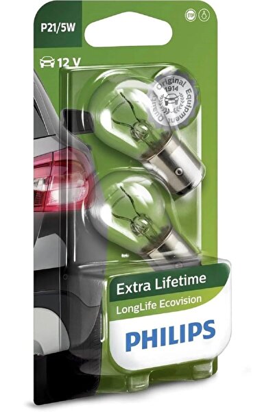 Philips P21/5W LongLife EcoVision, 12V 1016 Stop Ampul Çift Duy Çapraz Tırnak...