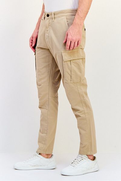 Salsa Men Tapered Fit Solid Cargo Pants, Beige