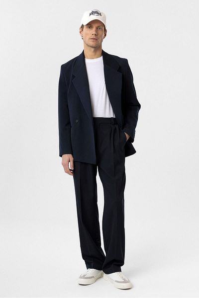 Antioch Navy Blue Double Breasted Closure Men's Blazer Jacket with Flap Pockets
