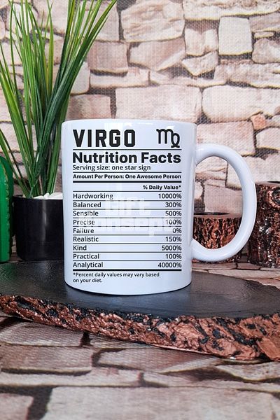 giftkonsept Virgo "Virgo Nutrition Facts" Humorous Gift Printed Tea Coffee Presentation Mug Cup