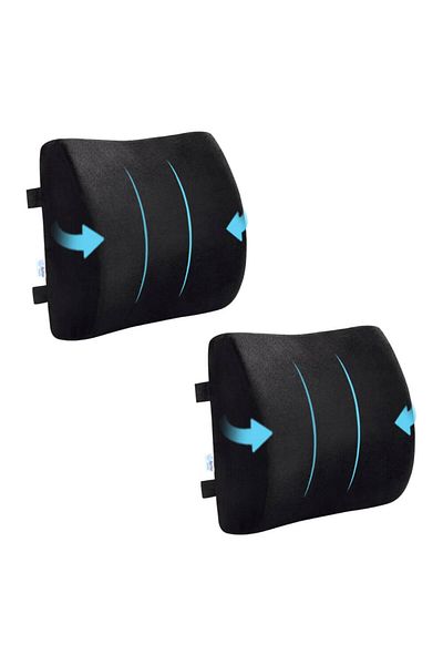 BETTER POSTURE Pack of 2 Lite Memory Foam Lumbar Pillows for Office or Car, Black, 33 x 31 x 10 cm