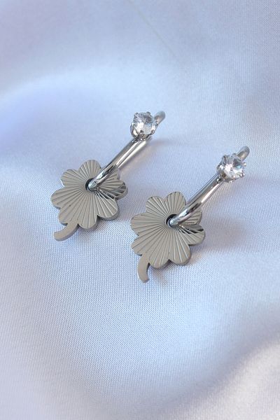 MBB ETİCARET 316L Steel Silver Color Zircon Stone Women's Immigrant Earrings - TJ-BKP7539