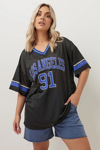 Stil Diva Large Size V-Neck Short Sleeve Printed Mesh T-Shirt 304004