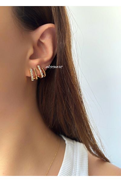 aksesuaris 4-Piece Look Zircon Stone Steel Earrings