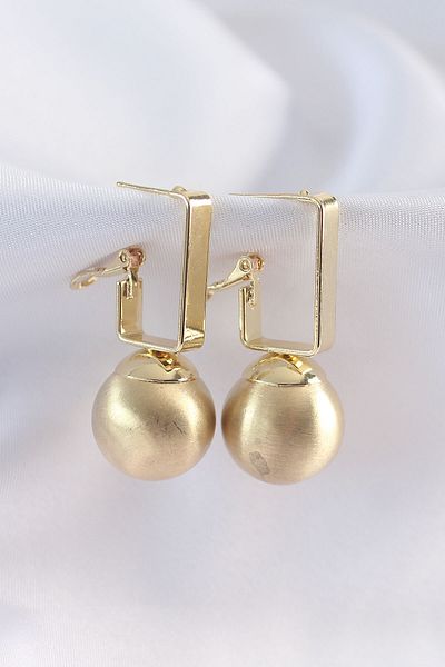 MBB ETİCARET Brass Gold Color Rectangular Detail Oval Earrings - Tj-Bkp8915