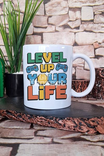 giftkonsept "Lever up Your Life" Gamer Gift Printed Tea Coffee Presentation Mug Cup