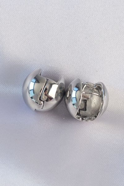 MBB ETİCARET Brass Silver Color Hollow Minimal Heel Stud Earrings - Tj-Bkp8985