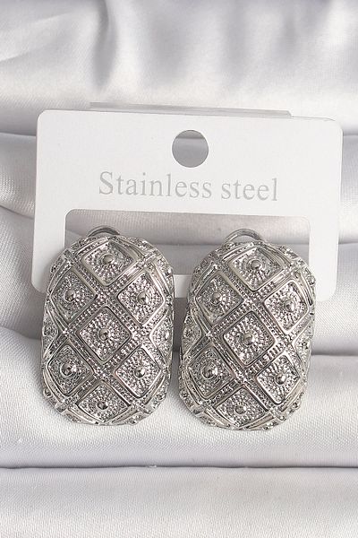 MBB ETİCARET Brass Silver Color Motif Embroidered Women's Earrings - Tj-Bkp10142