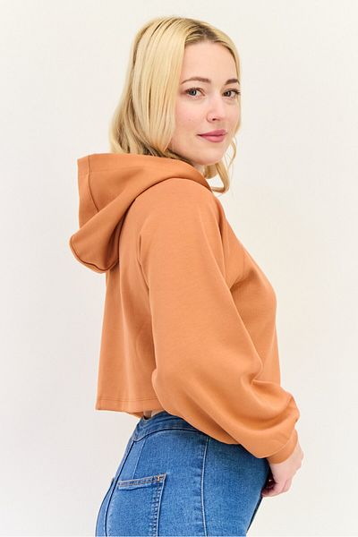 Lyle & Scott Women Brand Logo Crop Hoodie, Rusted Orange