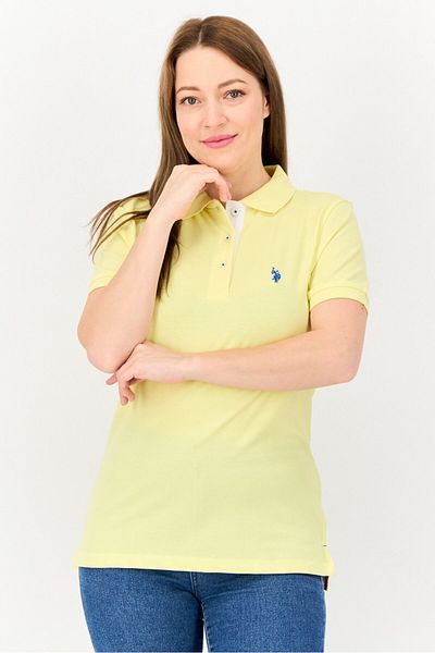 U.S. Polo Assn. Women Regular Fit Embroidered Logo Short Sleeve Polo Shirt, Yellow