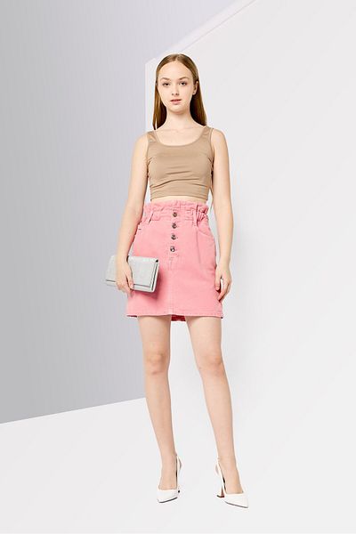 Scotch & Soda Women Solid Mini Denim Skirt, Peach