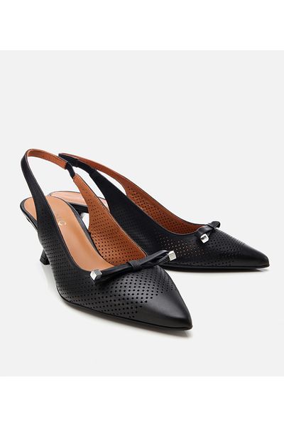 Hotiç Women's Leather Black Open Back Heeled Shoes