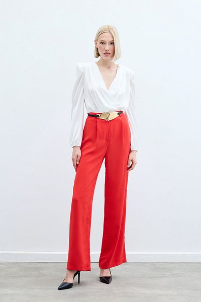 Sateen Pleated Crepe Trousers - Coral