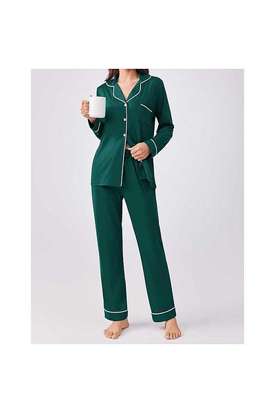 Caprisious Women's Soft Knitted Cotton Pajamas Set - Button-Down Long/Full Sleeve 2 Piece Sleepwear Loungewear