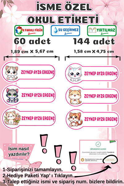 Ayza Tasarım Kalem Defter Kitap Etiketi İsim Etiketi Kişiye Özel Yapışkanlı K...
