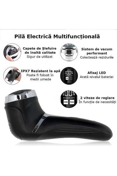 Clavi Multifunctional Electric Foot and Heel File with Suction, IPX 7 with 16 Accessories, Black