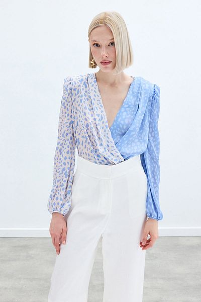 Sateen Double Breasted Patterned Bodysuit - Bebemavi̇ Ecru