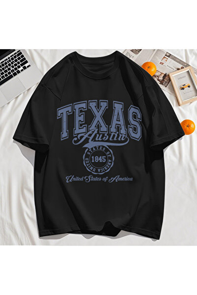 StartMore Y2K Vintage T-Shirt Tee Texas Usa 1845 Hollow Out Art Letter Print