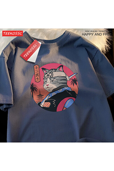 StartMore تي شيرت Y2k Vintage تي شيرت ياباني هاراجوكو سيف الساموراي القط