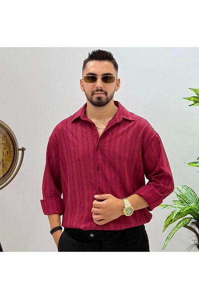 JACK CAPRİO Men's New Season Striped Shirt Regular Fit Belly Showing Fabric Louis
