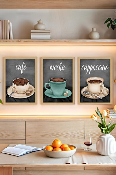 kutuTR ☕ Cafe Temalı Çerçeve Görünümlü 3'lü Tablo Seti – 13x17, 21x30, 30x40 ...