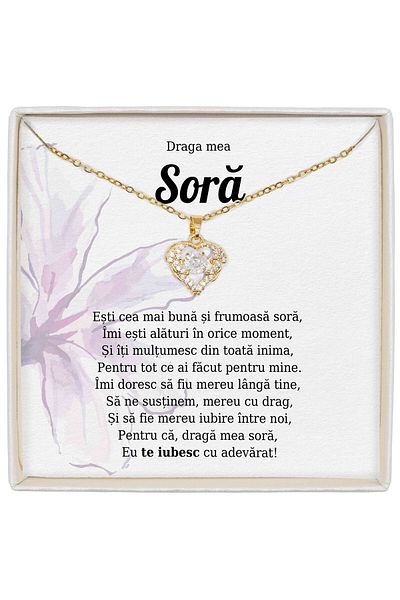The Jewel Heart Colier Inimă Pentru Sora Ta, Cadou Emoționant Cu Lungime 39+5 cm