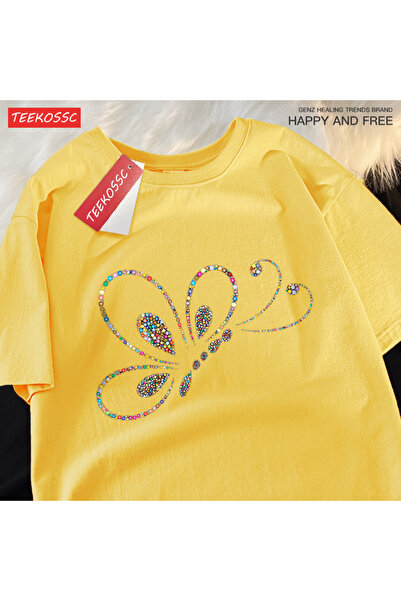 StartMore Y2K Vintage T-Shirt Tee Colorful Beads Flying Butterflies