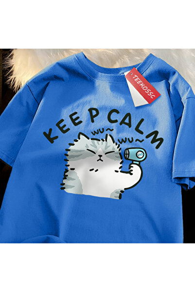 StartMore Y2K Vintage T-Shirt Tee Fun Cat Using Hair Dryer Japanese Style