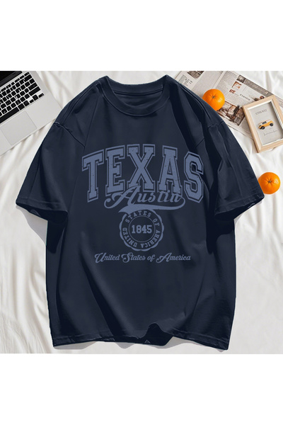 StartMore Y2K Vintage T-Shirt Tee Texas Usa 1845 Hollow Out Art Letter Print