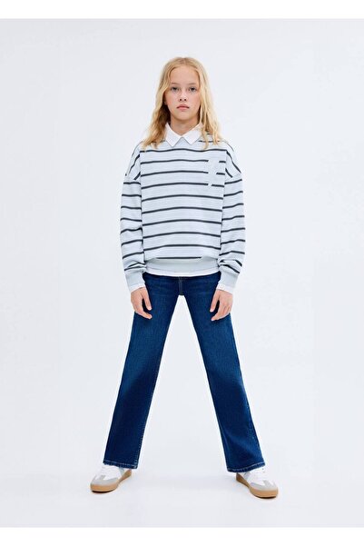 MANGO Kids İşlemeli çizgili sweatshirt