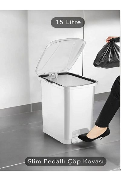 Carat Home Σετ 3 τεμαχίων 25-15-10 λίτρων Κάδος απορριμμάτων μπάνιου κουζίνας με λεπτό πεντάλ - Λευκό