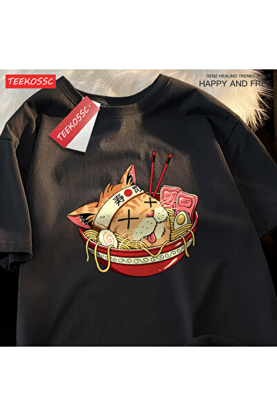 StartMore تي شيرت Y2k Vintage تي شيرت ياباني هاراجوكو سوشي نودلز كات