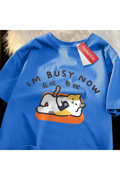 StartMore تي شيرت Y2k Vintage تي شيرت Im Bust Now Lay مطبوع عليه قطة عادية