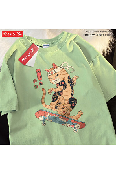 StartMore تي شيرت Y2k Vintage تي شيرت ياباني هاراجوكو سكيت بورد سوشي كات