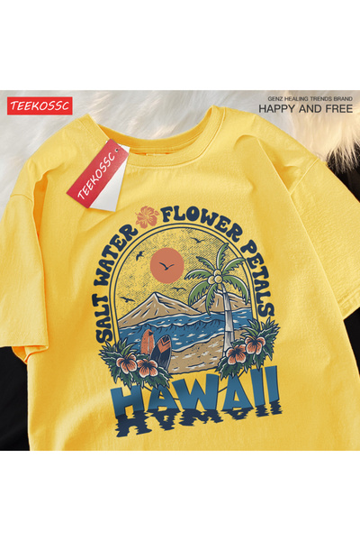 StartMore تي شيرت Y2k Vintage تي شيرت أوراق زهرة الماء المالح هاواي