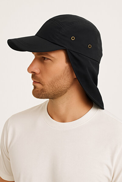 CosmoOutlet Black Legionnaire Hat for Land with Uv Protection Summer Ensele and Long Visor