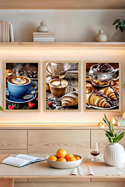 kutuTR 🥐 Kahve ve Kruvasan Keyfi – 3'lü Tablo Seti CRVS1016