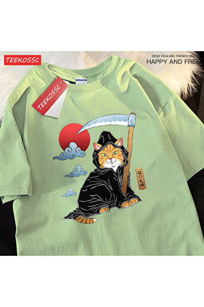 StartMore تي شيرت Y2k Vintage تي شيرت ياباني Harajuku Death Scythe Cat