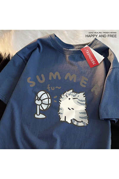 StartMore Y2K Vintage T-Shirt Tee Fun Hair Dryer Fan Cat Japanese Style