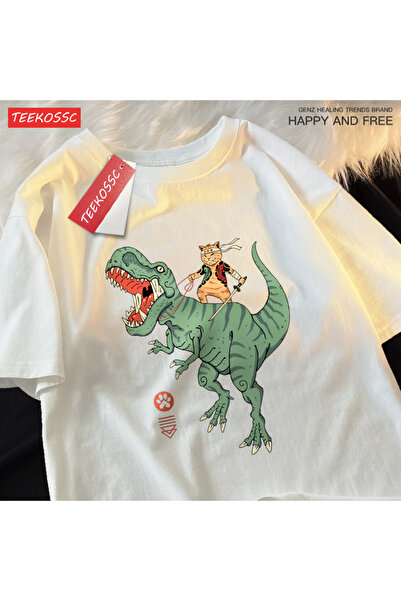 StartMore تي شيرت Y2k Vintage تي شيرت ياباني هاراجوكو لركوب ديناصور القط